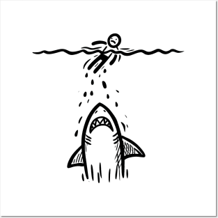 Stick Figure of a Shark in Black Ink Posters and Art